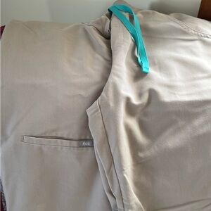 Figs women’s Khaki scrubs with Teal Drawstring